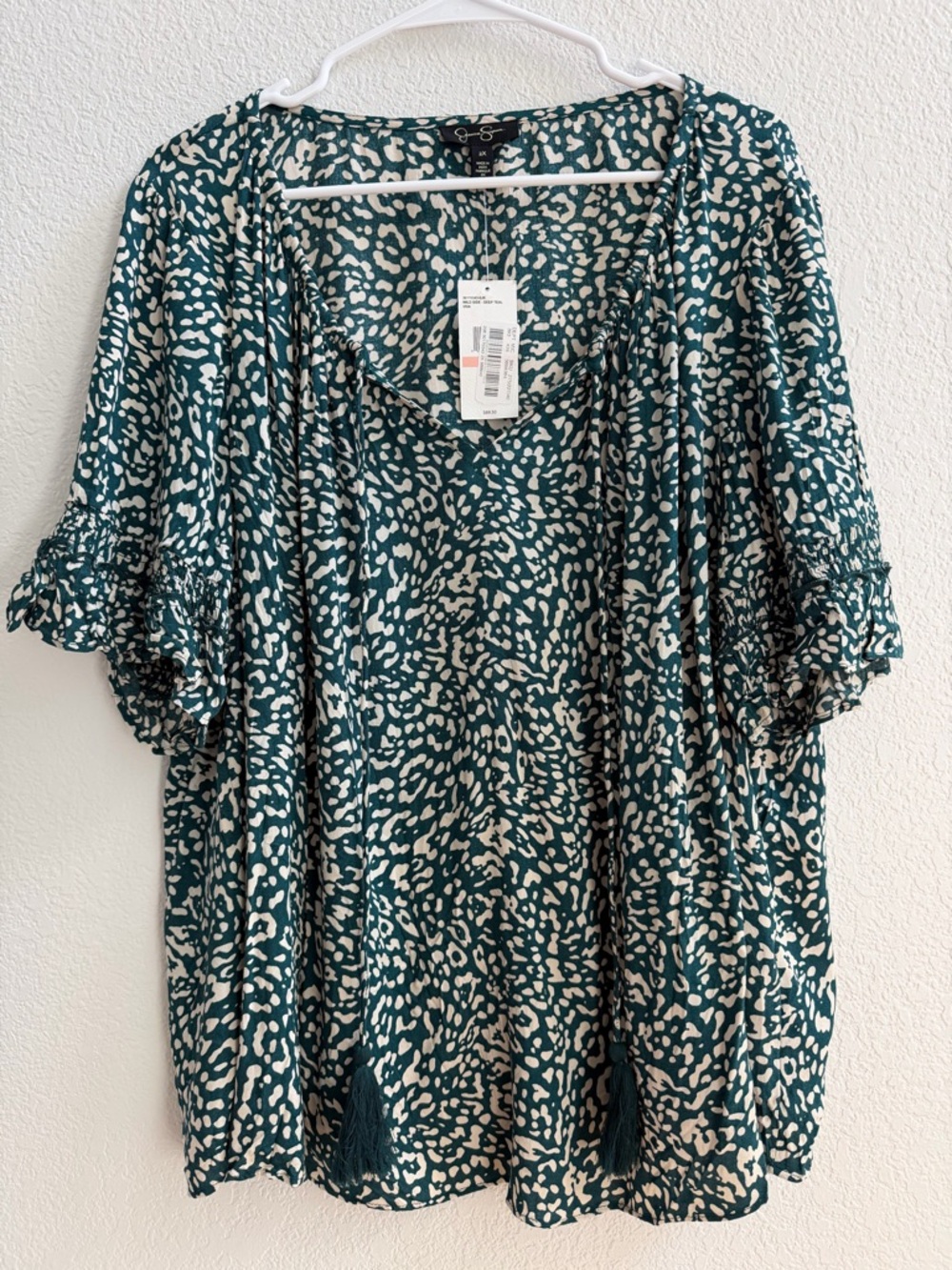 Jessica Simpson NWT Teal Wild Side Deep Teal Tassel Short Sleeve Blouse Size 2X